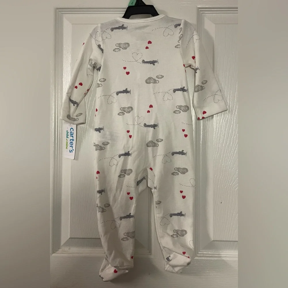🔴 3/$12 Carter's White Footie with Gray and Red‎ Accents! NWT!